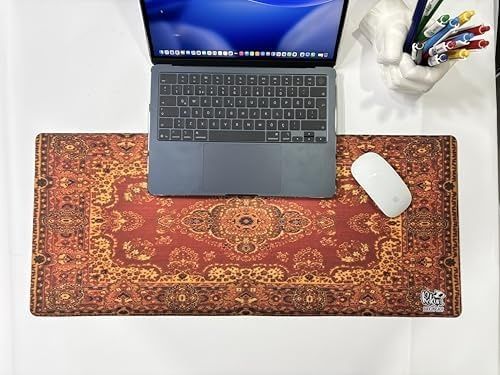 Diğer 57858324453080299283959 Mouse Pad, 30X70 Cm, Mavi Halı Desen Baskılı, Kaymaz Taban, Bilek Destekli, Dikişsiz Kenar, Ergonomik, Ofis Ve Oyuncular İçin Turuncu Halı 001