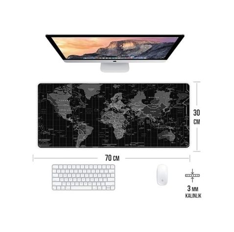Diğer 57858324453128299283959 Dünya Haritası Oyun Gaming Klavye Mouse Pad Masa Matı 70X30Cm Kaymaz Kauçuk Taban Dikişli Kenar 001
