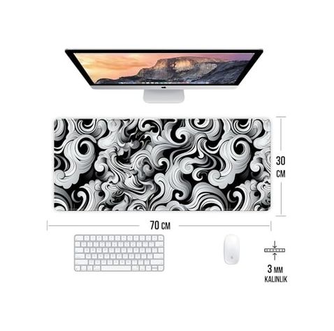 Diğer 57858324453217399283959 Wave Temalı Oyun Gaming Klavye Mouse Pad Masa Matı 70X30Cm Kaymaz Kauçuk Taban Dikişli Kenar 001