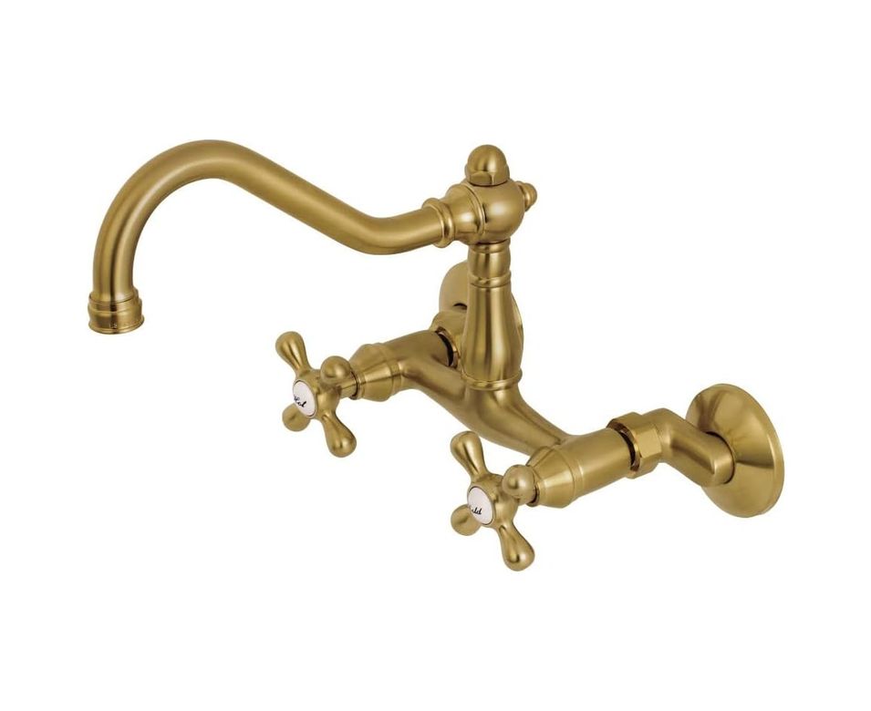 Diğer 57858324453685799283959 Ks3227Ax 6 "ayarlanabilir Merkezi Duvara Monte Mutfak Musluk, Fırçalanmış Pirinç Açık Beyaz