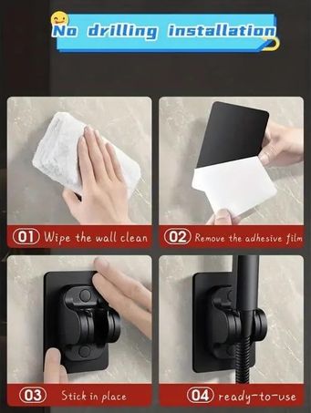 Diğer 57858324453738799283959 Kendinden Yapışkanlı Duş Başlığı Askısı / El Duşu Tutucu / Duş Mafsalı / Dayanıklı Paslanmaz Krom Kaplama Abs Plastik Malzeme Not: Ürünü Yapıştırmadan Önce Alanı Temizleyiniz Siyah 6998