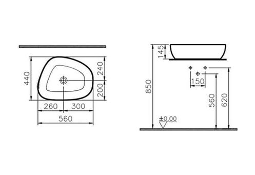 Diğer 57858324453743099283959 Outline 5991B401-0016 Asimetrik Lavabo, 56 Cm, Mat Beyaz Açık Ceviz