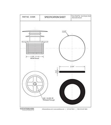 Diğer 57858324453823099283959 Westbrass D398R Euro Style"full Cover Ada İzin Verilen 1 1/2 İnç Npsm Kalın Diş Tip-Toe Küvet Tahliye, D398R-62 12 Izgara