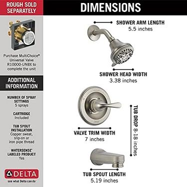 Diğer 57858324453828899283959 Delta Faucet T13420-Sspd Klasik Küvet Ve Duş, 10 X 7 X 10 İnç, Paslanmaz Açık Mavi