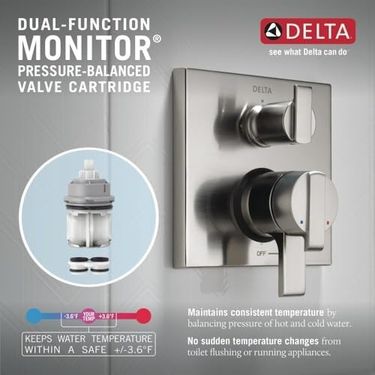 Diğer 57858324453860199283959 Delta Faucet T27867-Cz Açısal Modern Monitör 17 Serisi Vana 3 Ayar Entegre Duş Trimi, Saptırıcılı, Şampanya Bronz Açık Mavi