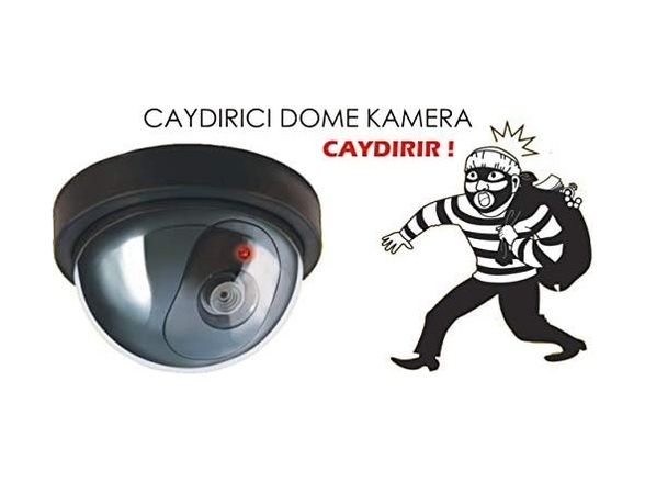 Diğer 57858324454476599283959 Lr-Sk04 Hareket Sensörlü Pilli Caydırıcı Dome Kamera, Harekete Duyarlı Çalışan Sahte Güvenlik Kamerası Açık Gri