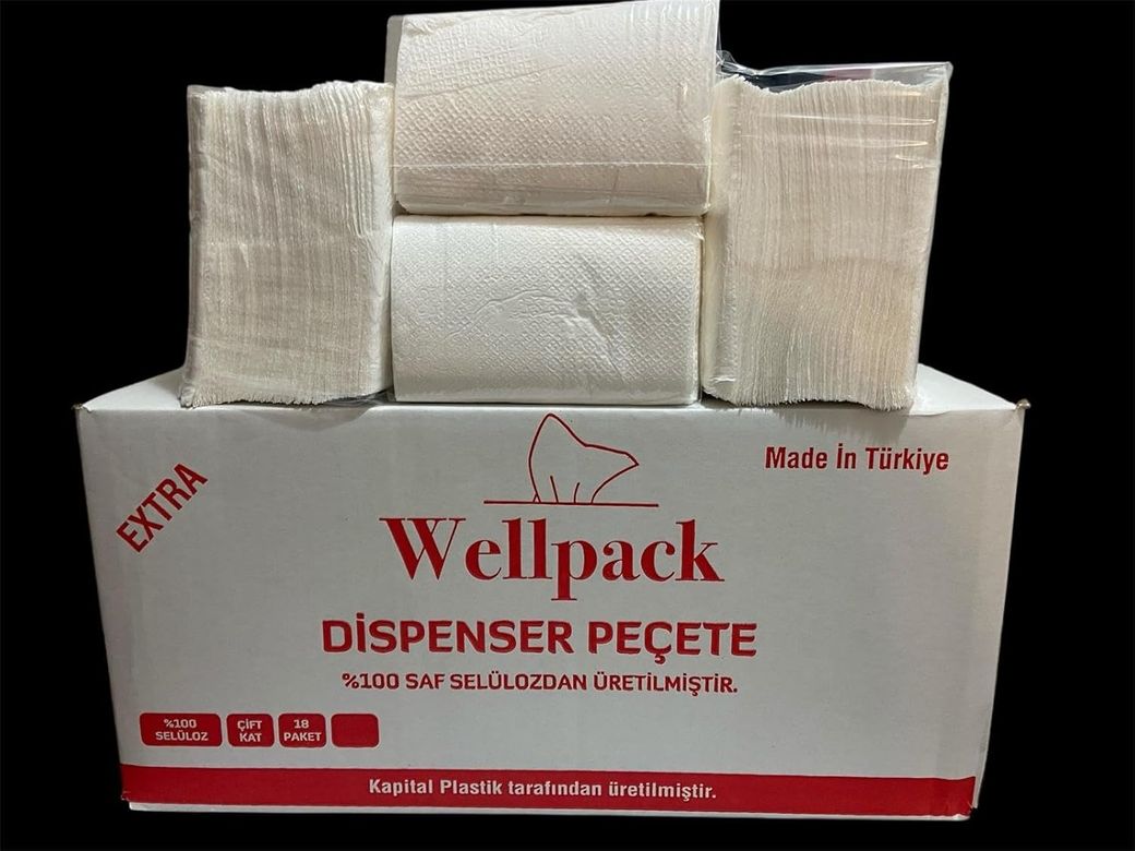 Diğer 57858324454803599283959 Wellpack Dispenser Peçete, 100% Saf Selüloz, Çift Kat, 18 Paket, Made İn Türkiye,ekstra Büyük Boy 200 Yaprak,18 Paket İçerir -