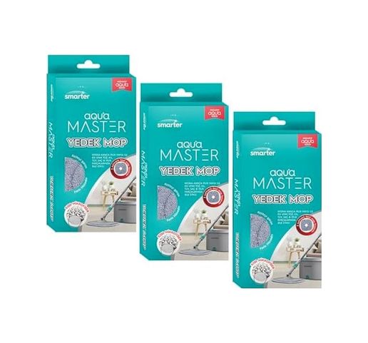 Diğer 57858324567499283959 Aqua Master 3 Adet Yedek Mop Temiz & Kirli Suyu Ayırma Özelliği Otomatik Temizlik Seti Mop Açık Gri