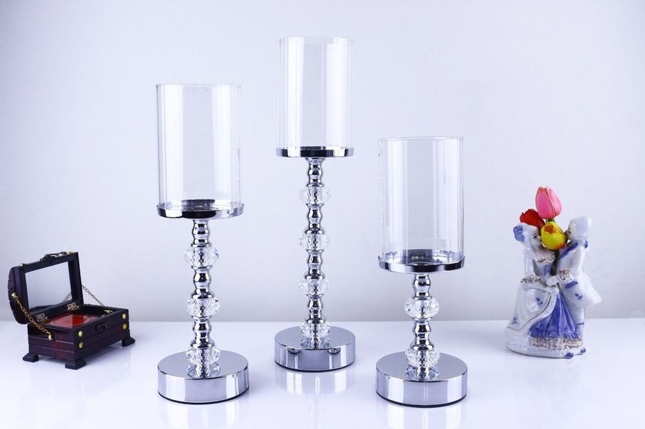 Diğer 5810077 Kristal Taşlı Ayaklı Gümüş Şamdan 3'lü Set
