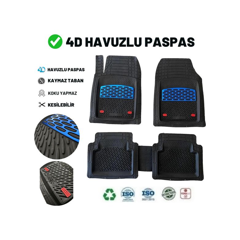 Diğer 59466513 Fiat Doblo Maxi 2012 4D Havuzlu Üniversal Yeni Nesil Pro Paspas Siyah - Mavi