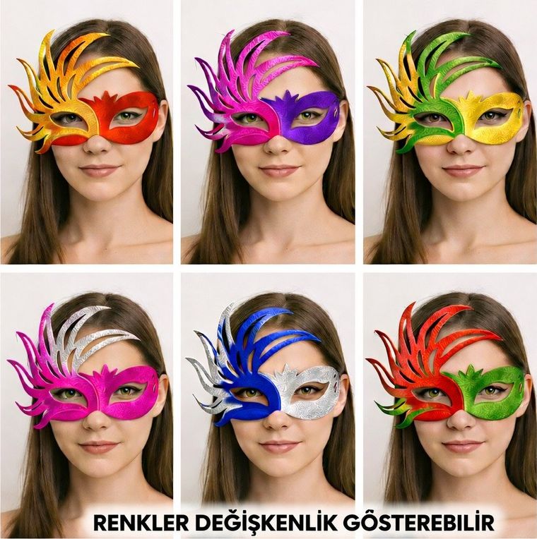 Diğer 6 Lı Çift Renkli Venedik Karton Parti Maskesi Seti - Huvj-761558 18