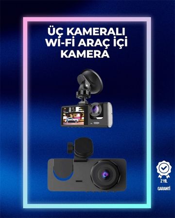 Diğer 94855483 1080P Ön + 720P Arka & İç Kamera Suya Dayanıklı Araç Güvenlik Kamerası
