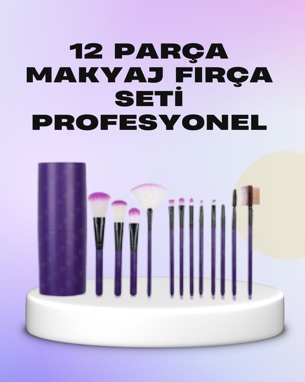 Diğer 94859231 Ergonomik Saplı Fiber Kıllı 12'li Makyaj Fırça Takımı Göz Ve Ten Makyajı İçin Uygun