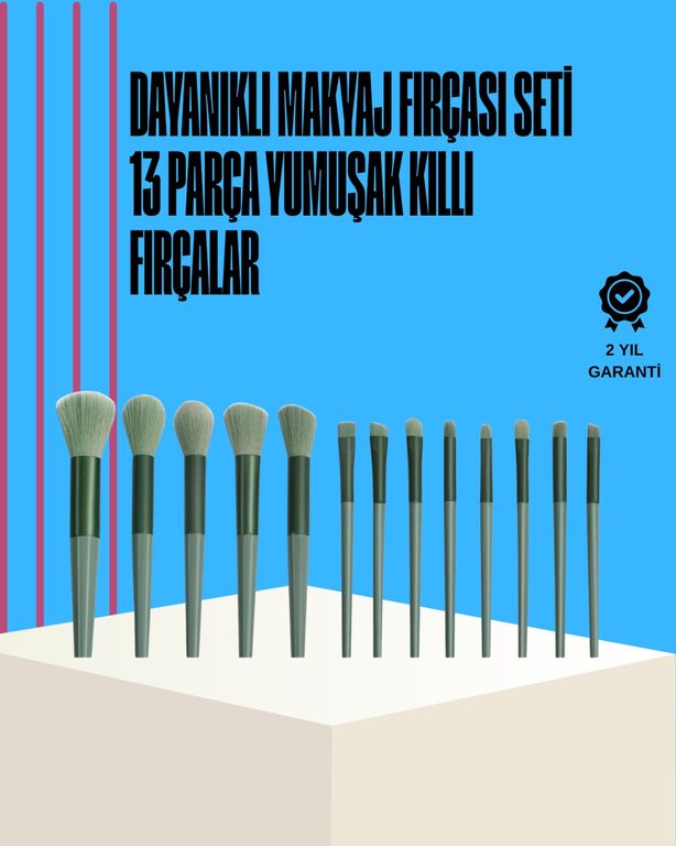 Diğer 94859234 Taşınabilir Ergonomik Yapılı 13 Adet Fiber Kıllı Yüz Ve Göz Makyaj Fırçası Seti