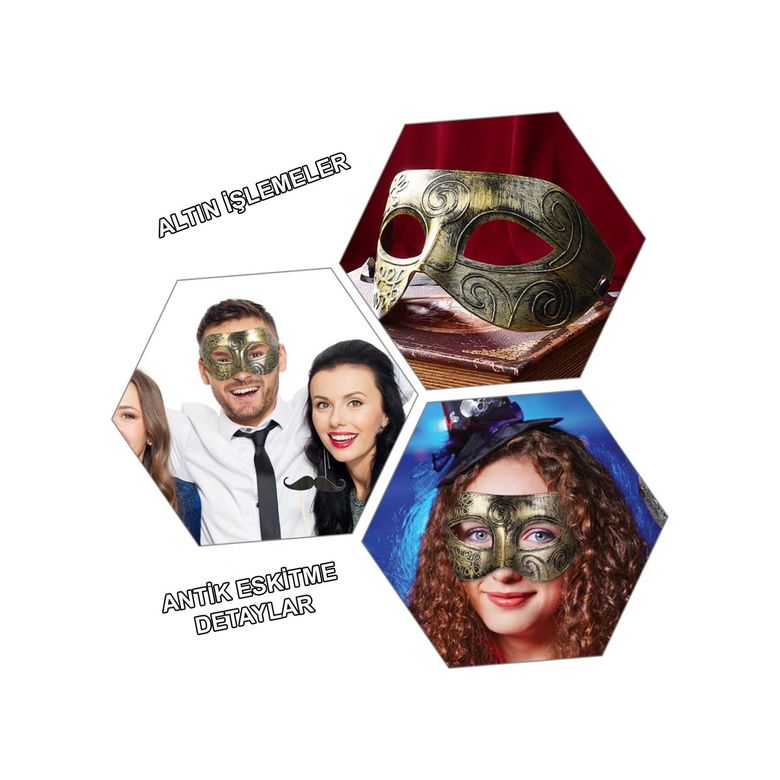 Diğer Altın Eskitme Yüz Maskesi - Antik Tarz Balo Maskesi - Huvj-762674 18