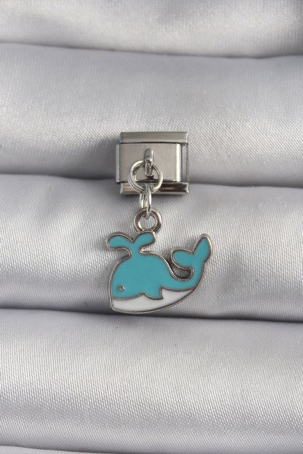 Diğer BC1106-BLNC 316L Çelik Gümüş Renk Sallantı Mavi Balina Model Charm Çok Renkli