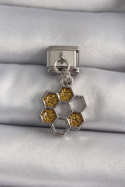 Diğer BC1158-BLNC 316L Çelik Gümüş Renk Sallantı Simli Bal Beteği Model Charm Çok Renkli