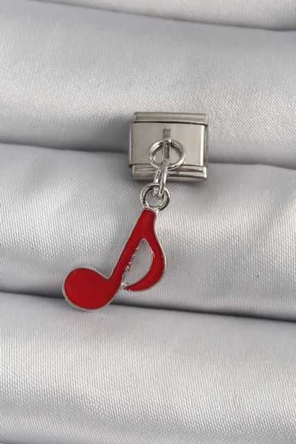Diğer BC1180-BLNC 316L Çelik Gümüş Renk Kırmızı Nota Model Charm Çok Renkli