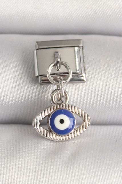 Diğer BC1216-BLNC 316L Çelik Gümüş Renk Nazar Boncuk Detaylı Göz Model Charm Çok Renkli
