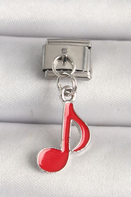 Diğer BC1218-BLNC 316L Çelik Gümüş Renk Kırmızı Müzik Nota Model Charm Çok Renkli