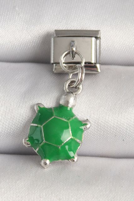 Diğer BC1237-BLNC 316L Çelik Gümüş Renk Yeşil Kaplumbağa Model Charm Çok Renkli