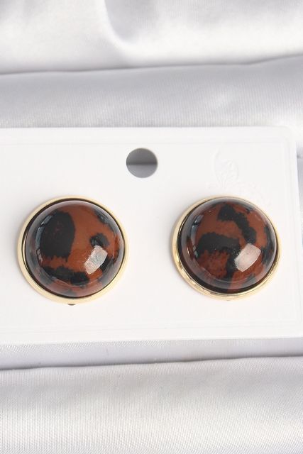 Diğer BKP10347-BLNC Pirinç Gold Renk 3D Daire Leopar Model Kadın Küpe Altın