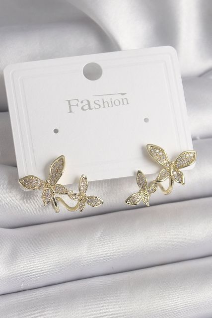 Diğer BKP9907-BLNC Pirinç Gold Renk Zirkon Taşlı Kelebek Model Kadın Küpe Altın