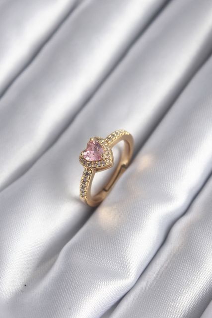 Diğer BYK2957-BLNC Pirinç Gold Renk Pembe Zirkon Taş Kalp Charm Model Kadın Yüzük Çok Renkli 26245168