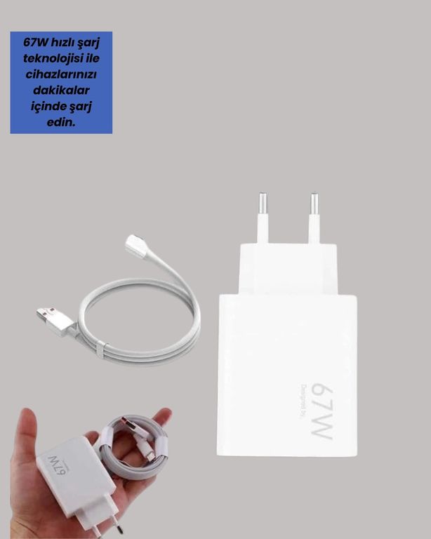 Diğer MEYTDXUCZ67WŞARJ-5-BLMY Mey İthalat Güvenli Ve Hızlı Şarj İçin 67W Turbo Adaptör Type-C Kablo İle