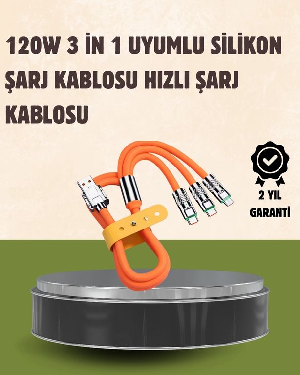 Diğer MEYTDXUCZZZS219ŞARJKABLOSUUUUUU-5-BLMY Mey İthalat 120 W Şarj Ve Veri Aktarımı Kablo 3 Başlıklı Çok Amaçlı Kablo Yüksek Hızlı