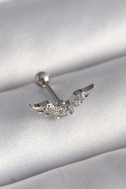 Diğer PR1291-BLNC 316L Çelik Gümüş Renk Zirkon Taş Detay Kanat Model Tragus Piercing