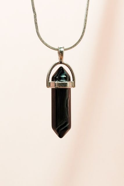 Diğer RT-RYL-HMR17185 Obsidyen Doğal Taşı Zincirli El Yapımı Tasarımlı Kolye Uç: 3,5 Cm Zincir: 20 Cm Kutulu Altın