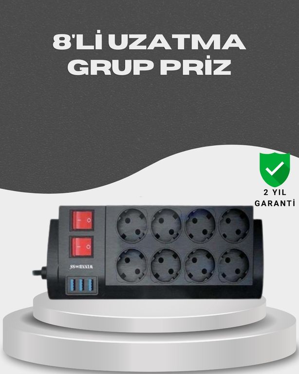 Diğer TRİTHLTUCZZZ8LİPRİZ-2-BLNCCC Akım Korumalı 8 Li Priz 3 Usb Li Uzatma Kablosu Isıya Dayanıklı 2 Metre