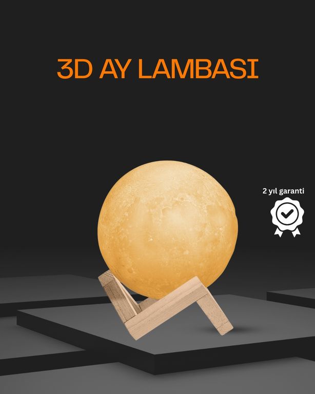 Diğer TRİTHLTUCZZZDOKUNMATİKBUHARLIAYIŞIĞI-2-BLNCCC Ahşap Standlı 3D Baskı Ay Lambası 16 Renkli Ve Şarjlı Uzaktan Kumandalı Çok Renkli