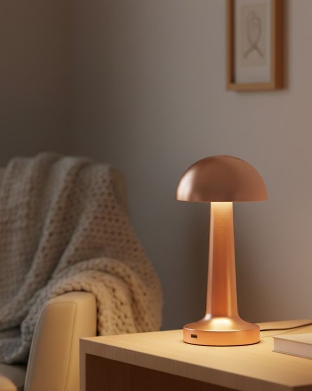 Diğer TRİTHLTUCZZZMANTARGOLD-6-BLNCCC Bronz Dokunmatik Masa Lambası 3 Renk Led Şarjlı Kablosuz Usb Çıkışlı Çok Renkli