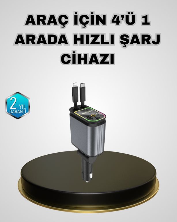 Diğer TRİTHLTXUCZZZ4LÜARAÇSETİ-1-BLNCCC Araç Şarj Adaptörü 66W Pd Qc Hızlı Şarjlı Ve Çekilebilir Kablolu