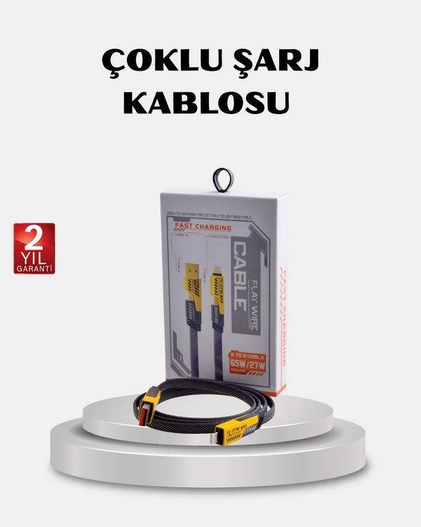 Diğer TRİTHLTXUCZZZİKİLİŞARJKABLOSU-1-BLNCCC Usb-C Usb-A 4 Ü 1 Arada Örgülü Kablo 65W Hızlı Şarj Metal Uç Dayanıklı