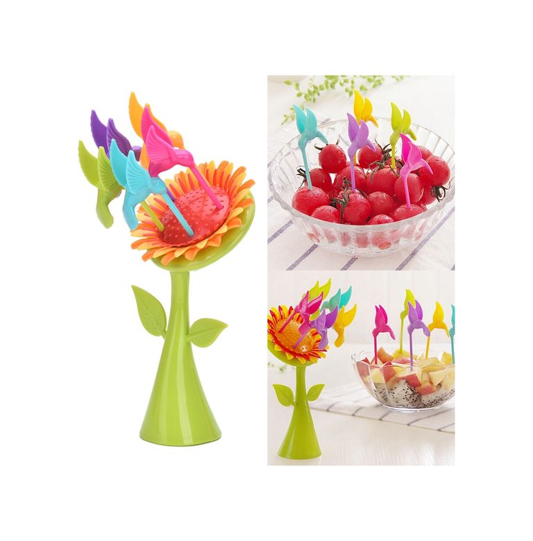 Diğer TrLat0RT005K-128-BLNCC Plastik Meyve Çatal Ayçiçeği 5 Kuşlar Çatal Set Çok Renkli