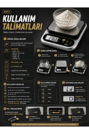 Dijital Mutfak ve Kahve Tartısı Hassas Gram Terazisi Paslanmaz Çelik LCD Ekran Çoklu Ölçüm g/oz 10 KG Kapasite