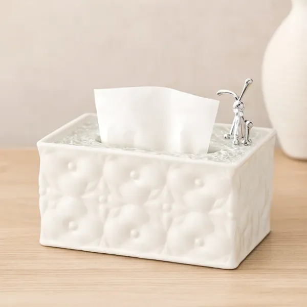 Dikdörtgen Beyaz Yaylı Masaüstü Peçetelik 18.4x12.5x9 cm