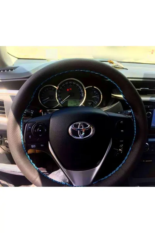 Dikişli Deri Direksiyon Kılıfı Noktalı Deri Açık Mavi Dikişli Toyota Corolla İçin