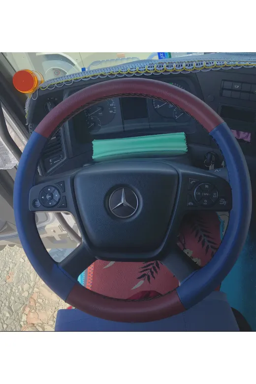 DİKİŞLİ DİREKSİYON KILIFI BORDO DERİ MAVİ DERİ SİYAH DİKİŞLİ MERCEDES YENİ TIR KAMYON İÇİN
