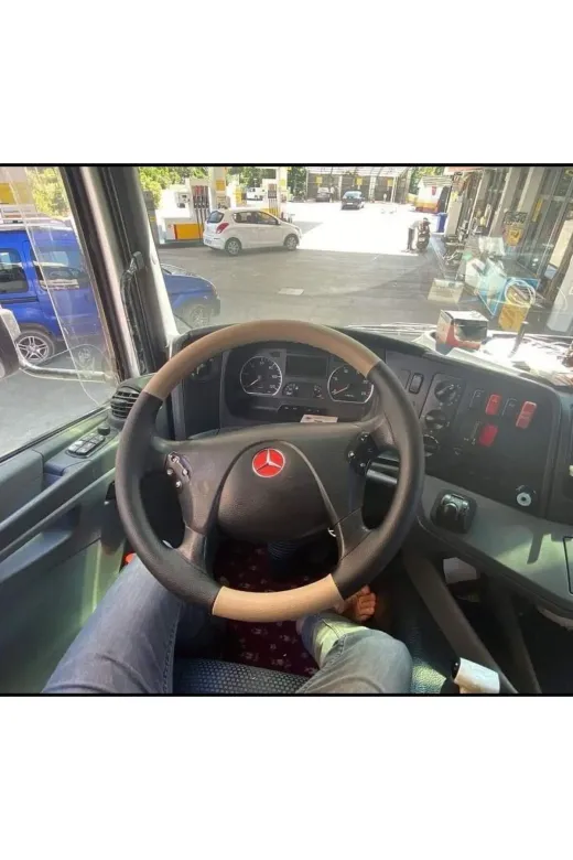 Dikişli Direksiyon Kılıfı Damarlı Siyah/hardal Deri Siyah Dikişli Mercedes Tır Kamyon