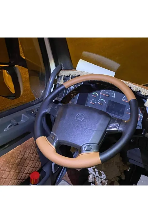 Dikişli Direksiyon Kılıfı Damarlı Siyah/taba Deri Siyah Dikişli Volvo Tır İçin