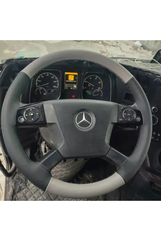 DİKİŞLİ DİREKSİYON KILIFI GRİ / SİYAH DERİ SİYAH DİKİŞLİ MERCEDES 4142 KAMYON TIR İÇİN