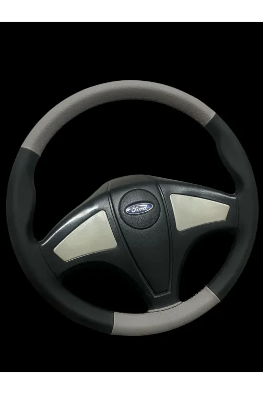Dikişli Direksiyon Kılıfı Gri/siyah Deri Siyah Dikişli Ford Cargo Kamyon Tır İçin