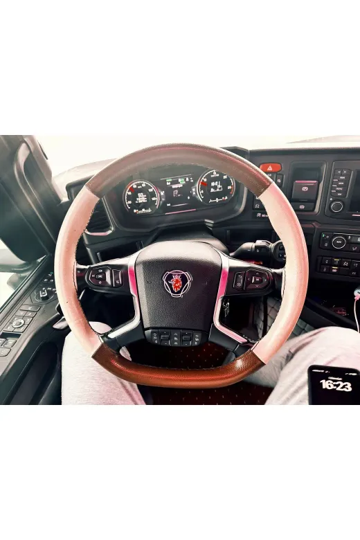 Dikişli Direksiyon Kılıfı Kahve/bej Deri Siyah Dikişli Scania Tır Kamyon İçin