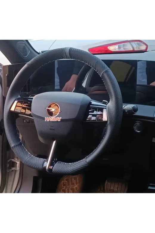 DİKİŞLİ DİREKSİYON KILIFI KARBON NOKTALI DERİ GRİ YÜZÜK GRİ DİKİŞ OPEL ASTRA FRONTERA İÇİN