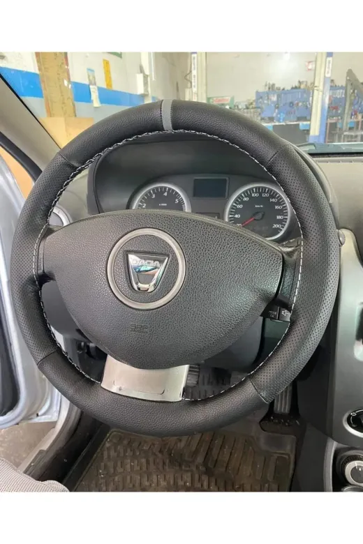 DİKİŞLİ DİREKSİYON KILIFI NOKTALI DAMARLI DERİ GRİ DİKİŞ/YÜZÜK DACIA İÇİN Uyumlu
