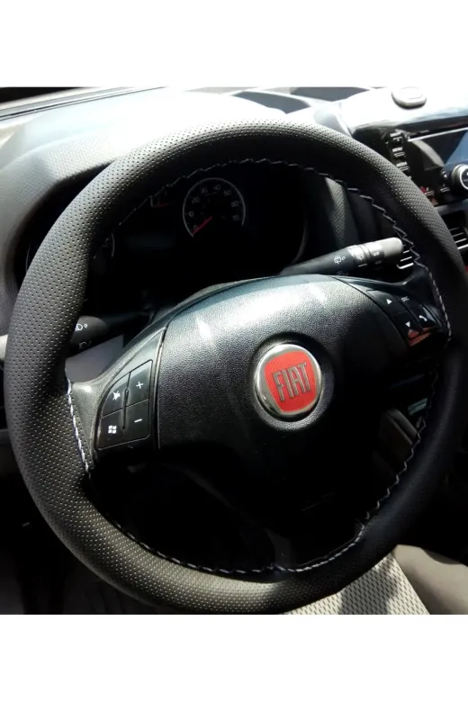 DİKİŞLİ DİREKSİYON KILIFI NOKTALI DERİ GRİ DİKİŞLİ FIAT LİNEA İÇİN